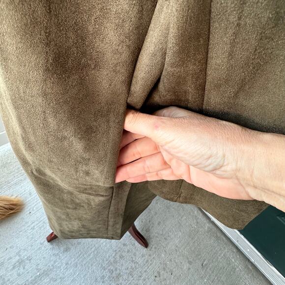 NWT THML Faux Suede Olive Green Duster Coat Medium Soft Longline Jacket Cozecore - Picture 3 of 8